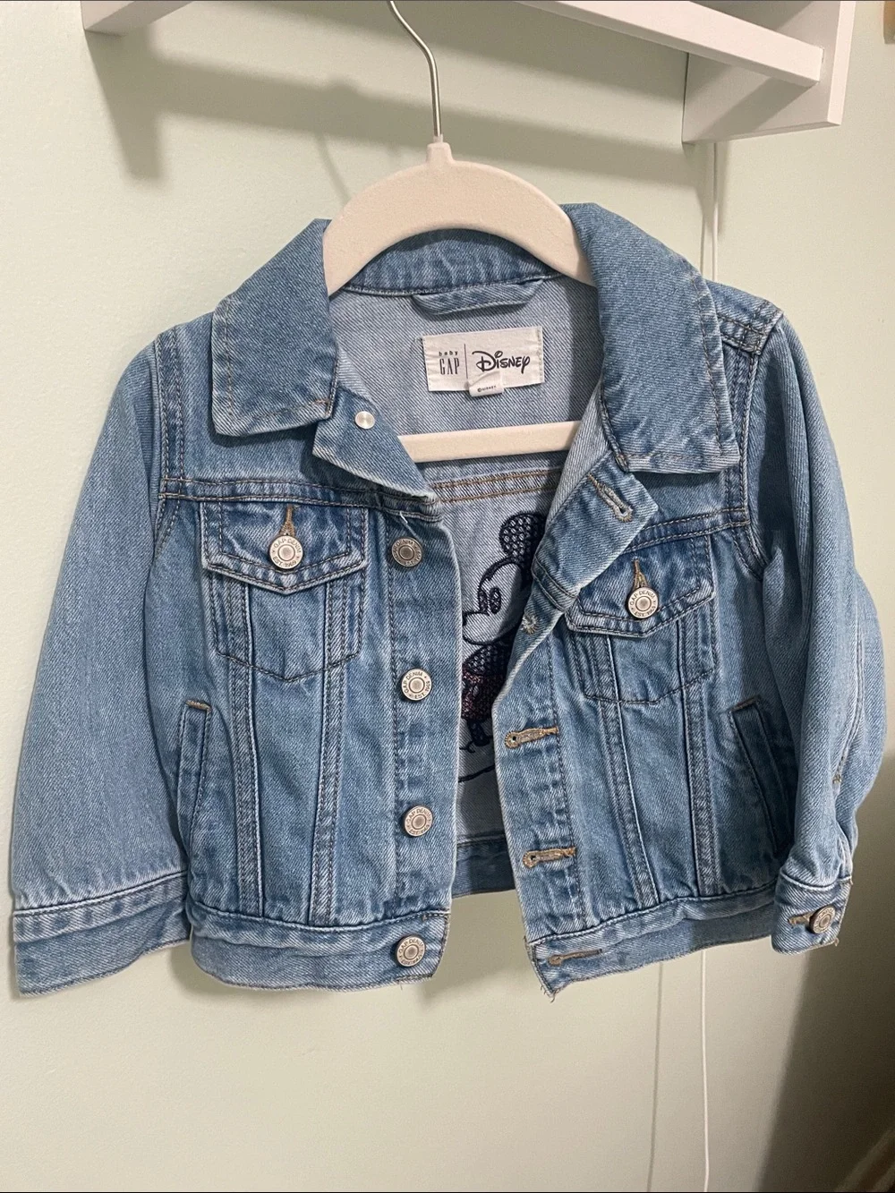 GAP Light Blue Denim Kids' Jacket with Embroidered Mickey